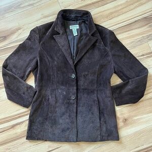 St. John's Bay Suede Leather Blazer Jacket Women's M Brown